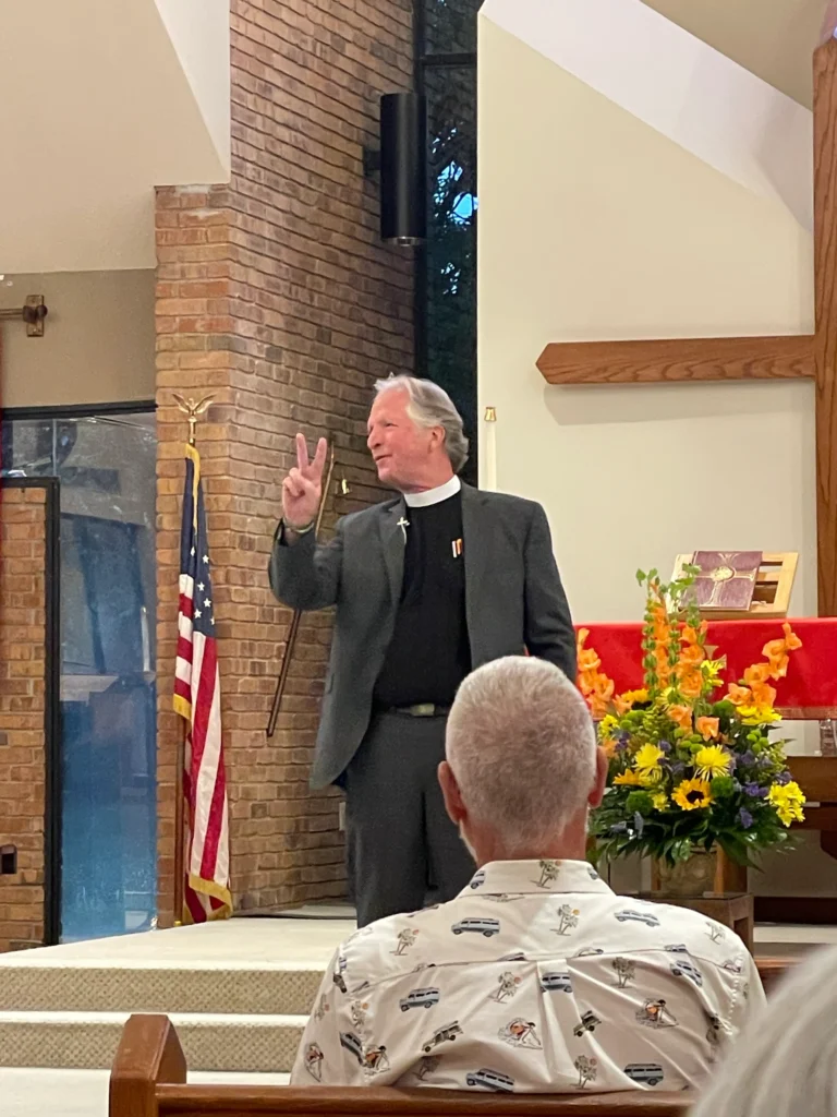 The Rev. Andy Andrews delivers a talk on the first evening of the revival.