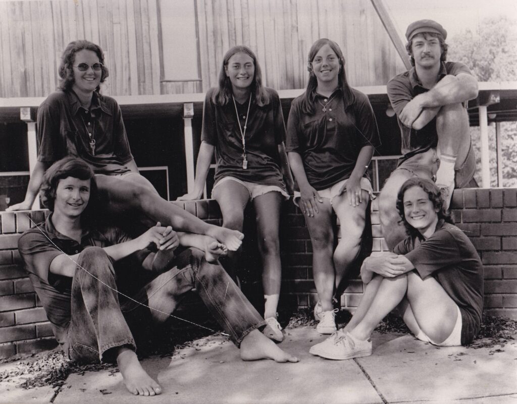 The Permanent Staff of 1973 in front of the Chapel.